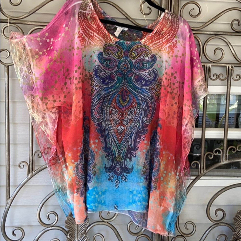 Boho Scarves Tie Dye and Lace Top